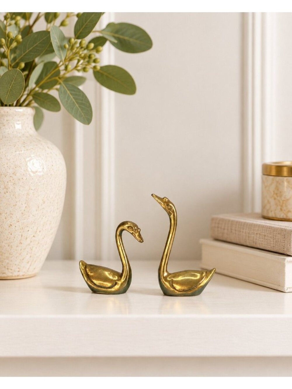Vintage PENCO Brass Swan Figurines Pair Miniature Birds Made in Taiwan 3.5"